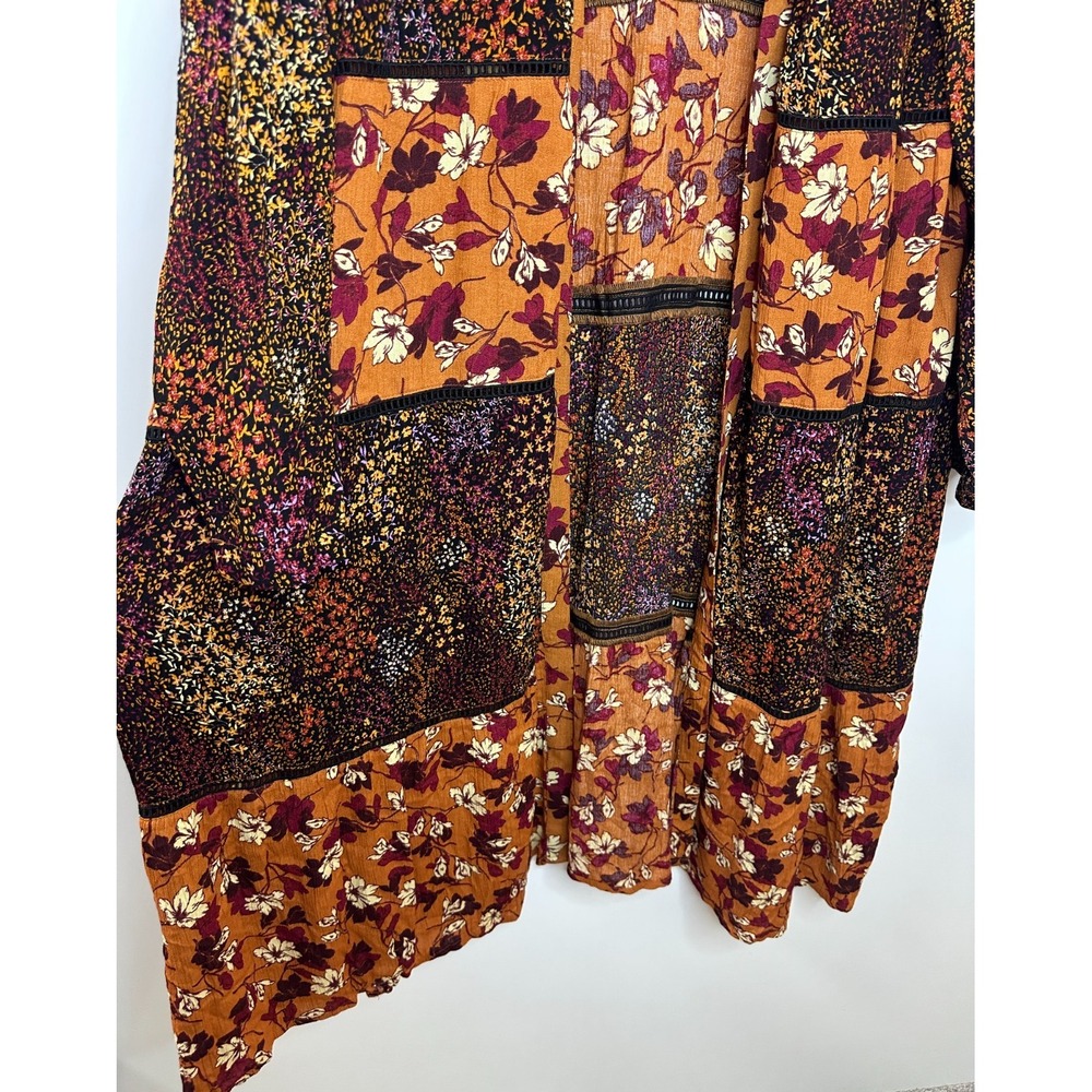 Logo by Lori Goldstein Printed Mixed Media Duster Cardigan Orange Floral Small - Picture 6 of 13